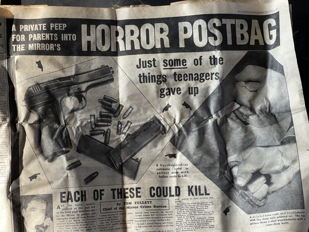The centre pages of the Daily Mirror newspaper found at the site - dating back to 1959