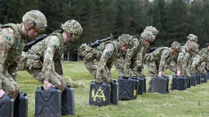 Carry two 22-kilo jerry cans over 240 metres in four minutes