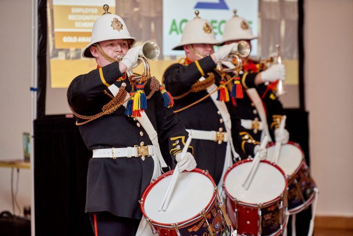The Corps of Drums of HM Band of the Royal Marines, Scotland open the official ceremony