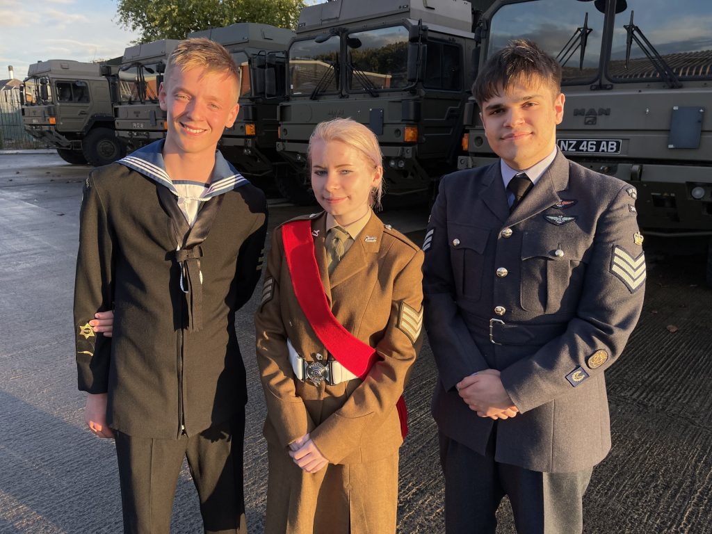 A Sea Cadet, Army Cadet and Air Cadets