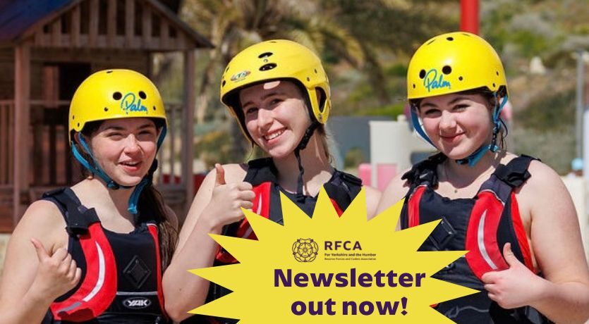two smiling cadets and newsletter out now text