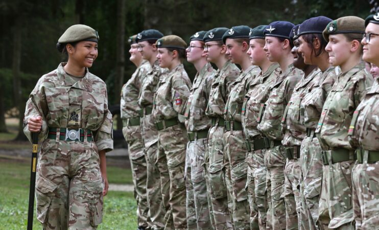 Small cadet sergeant major inspects her unit