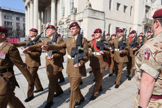 reserves from 4 PARA march through the streets of Leeds