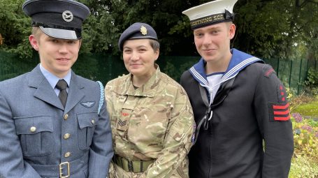 Male Air cadet with female Army cadet and Male Sea Cadet