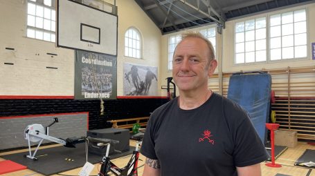 Army physical training instructor Glenn Bloomer in his gym in York